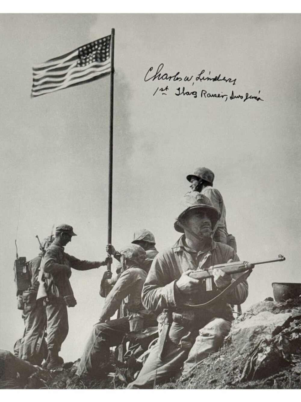 Charles W Lindberg Signed 8x10 Photo w/ COA 1st Flag Raiser, Iwo Jima WW2 USMC